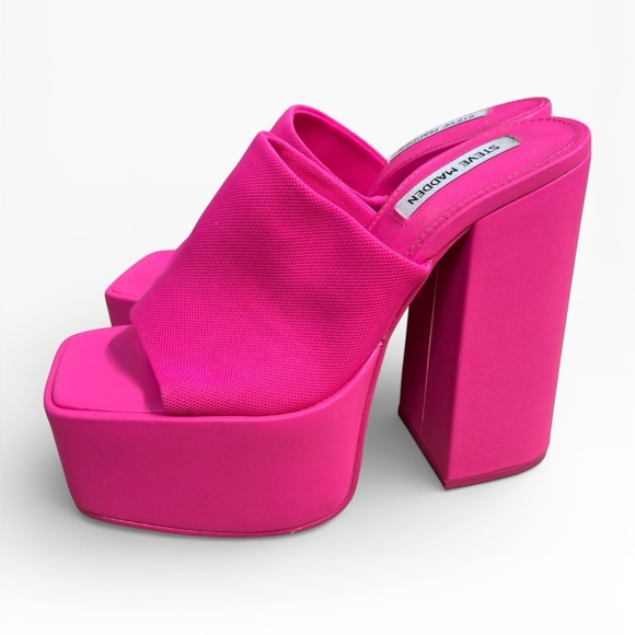 Steve Madden Shoes - Steve Madden Tristyn Platform Mule Sandals Hot Pink Square Toe Heels Size 9